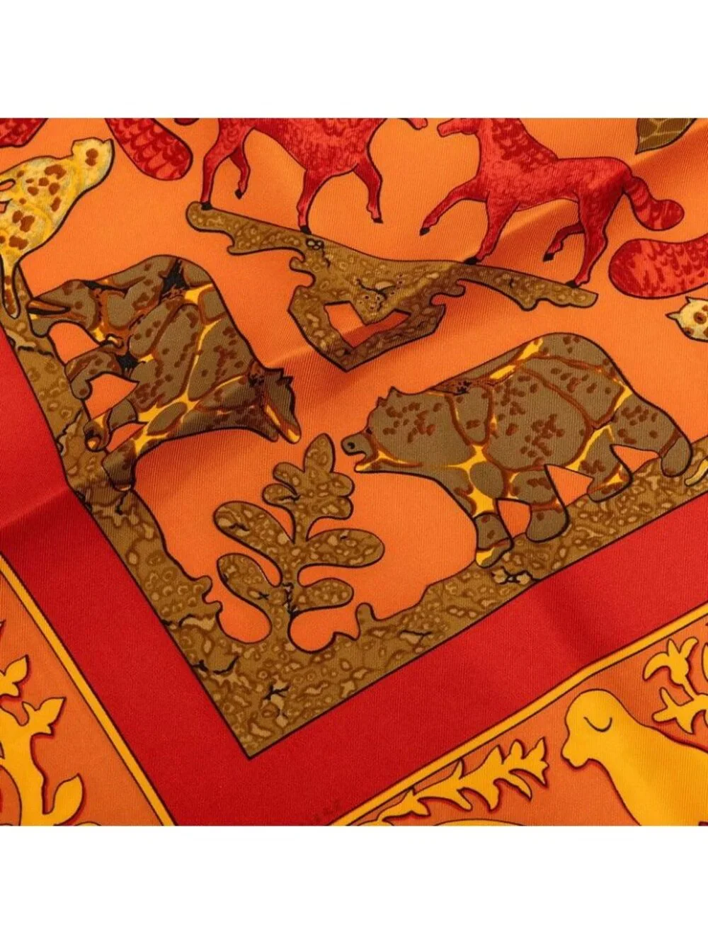 Hermes Carre 90 Early America Vintage Scarf Large Brown Multicolor Silk